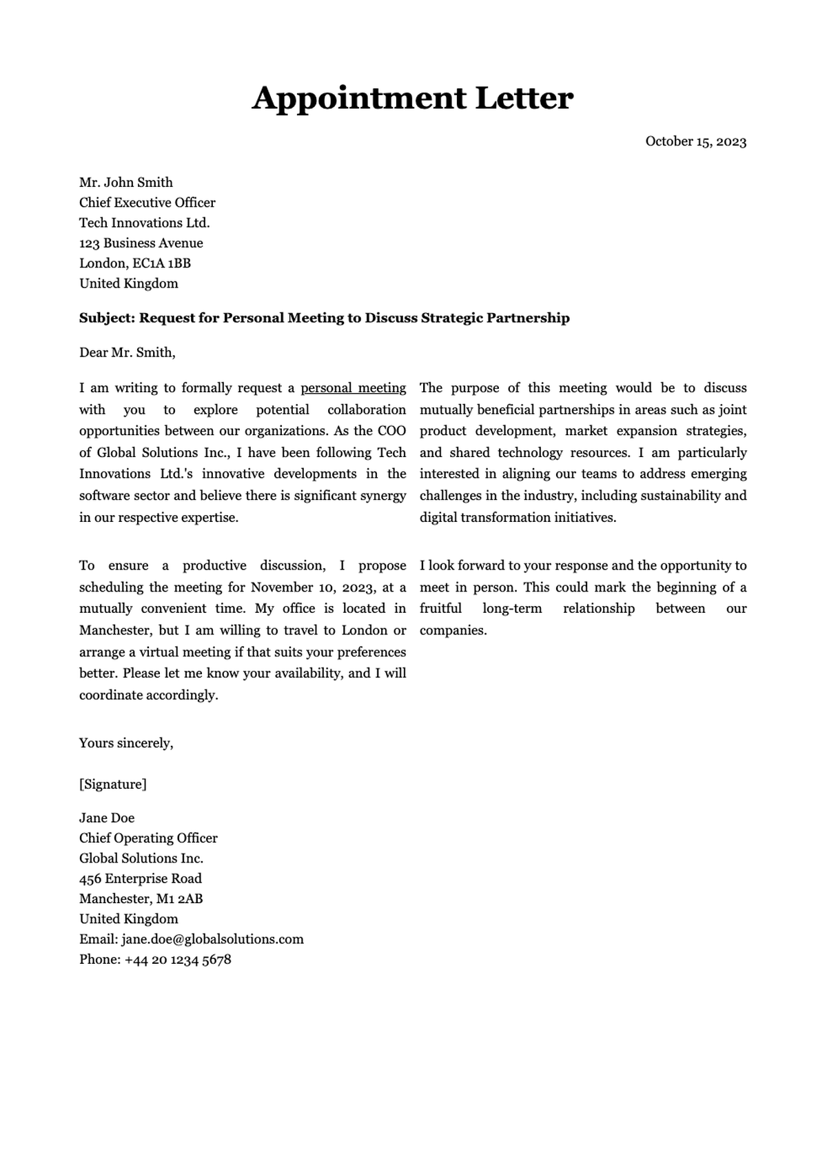 Formal request for meeting appointment letter sample_variant_3